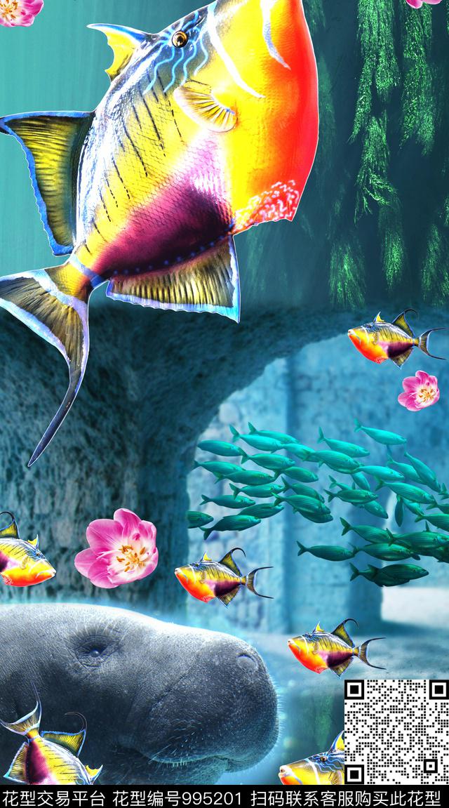 花卉海底动物热带鱼类数码印花华亿平台下载（图片编号: 995201） - 瓦栏（Walan）