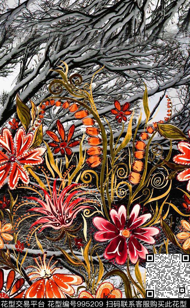 数码华亿平台民族花卉定位花数码印花华亿平台下载（图片编号: 995209） - 瓦栏（Walan）