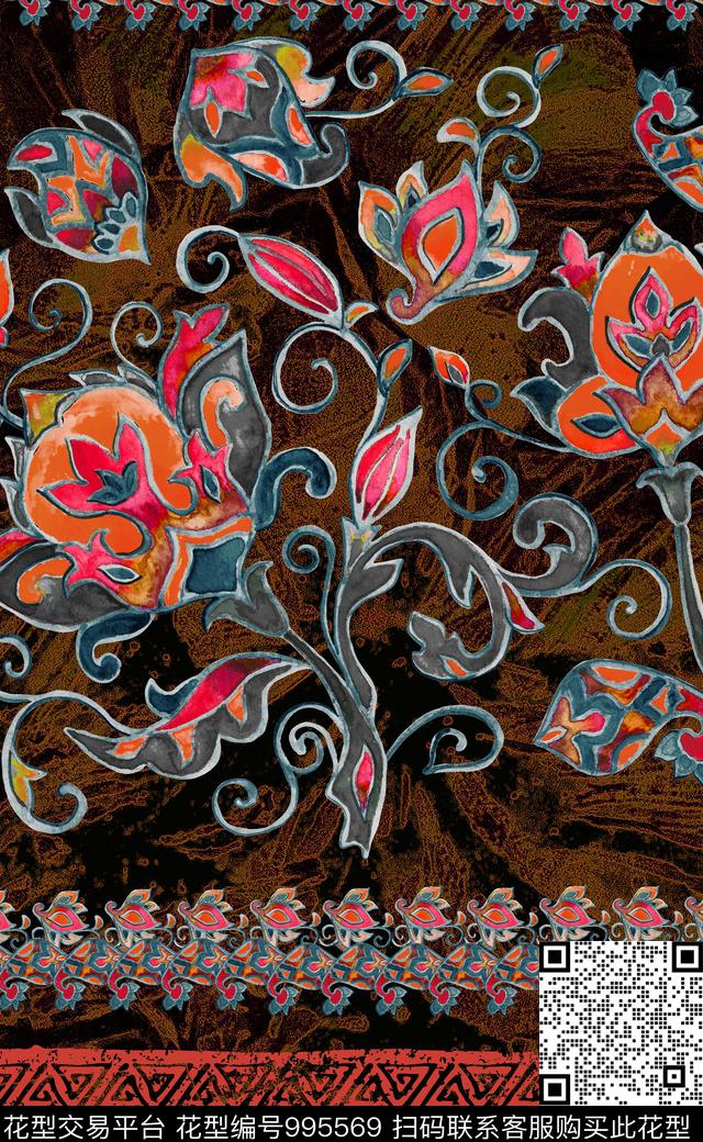 数码华亿平台民族风定位花数码印花华亿平台下载（图片编号: 995569） - 瓦栏（Walan）