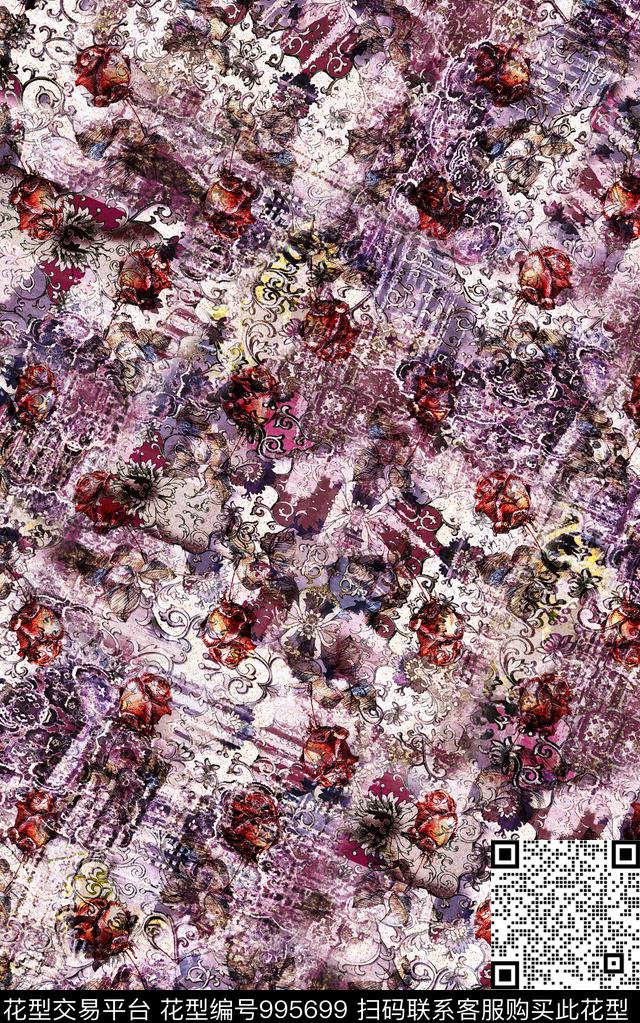 民族风抽象花卉数码印花华亿平台下载（图片编号: 995699） - 瓦栏（Walan）