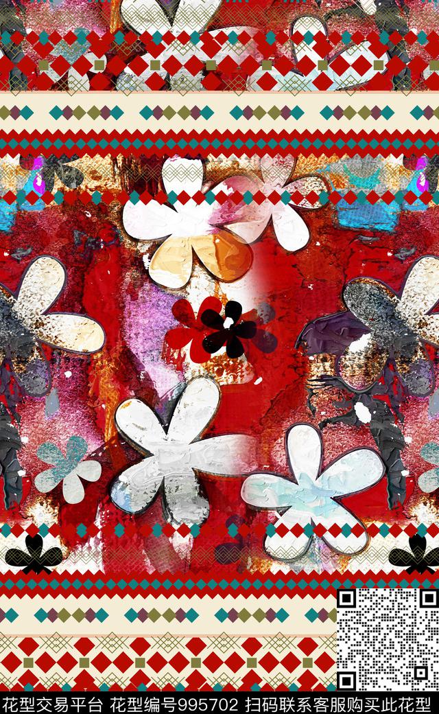 数码华亿平台民族风定位花数码印花华亿平台下载（图片编号: 995702） - 瓦栏（Walan）