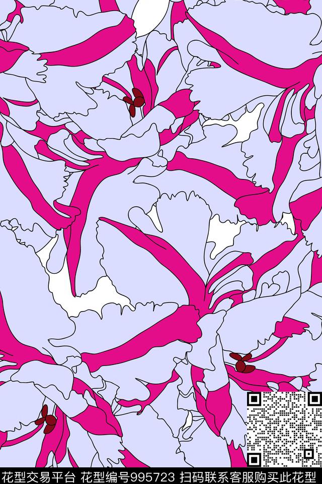 线条花卉女装传统印花华亿平台下载（图片编号: 995723） - 瓦栏（Walan）