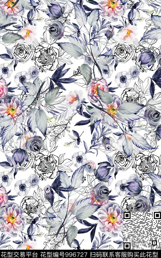 民族风抽象花卉数码印花华亿平台下载（图片编号: 996727） - 瓦栏（Walan）