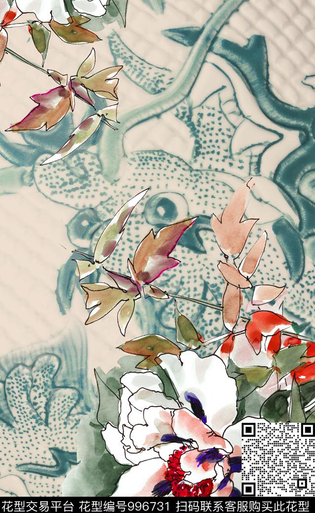定位花中老年水墨风数码印花华亿平台下载（图片编号: 996731） - 瓦栏（Walan）