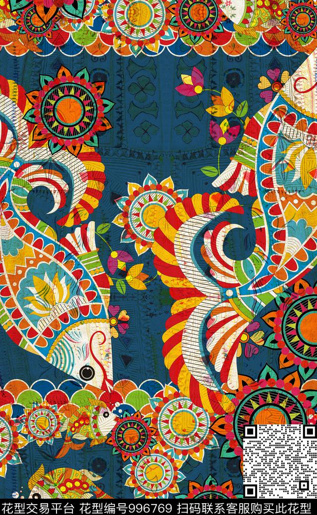 数码华亿平台民族风定位花数码印花华亿平台下载（图片编号: 996769） - 瓦栏（Walan）