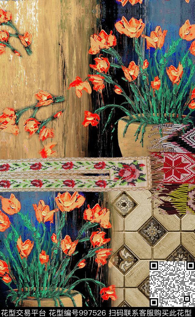 数码华亿平台民族风定位花数码印花华亿平台下载（图片编号: 997526） - 瓦栏（Walan）