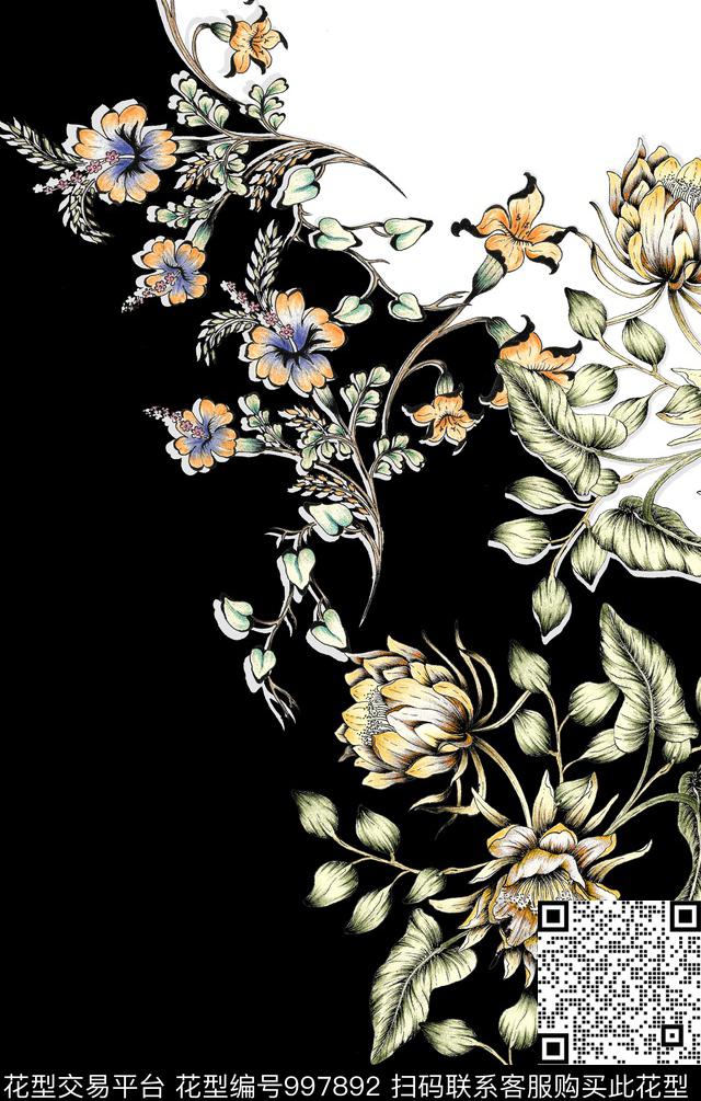 植物花卉定位花数码印花华亿平台下载（图片编号: 997892） - 瓦栏（Walan）
