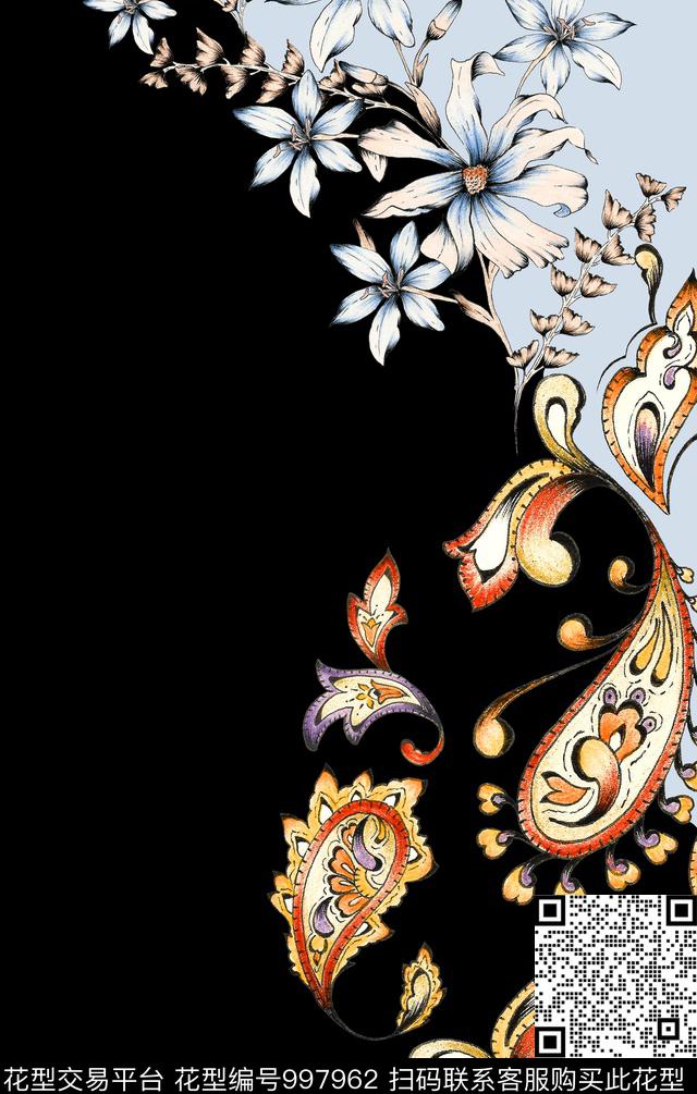 花卉定位花欧洲数码印花华亿平台下载（图片编号: 997962） - 瓦栏（Walan）