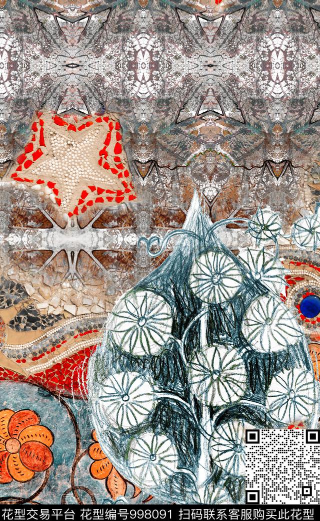 数码华亿平台民族风定位花数码印花华亿平台下载（图片编号: 998091） - 瓦栏（Walan）