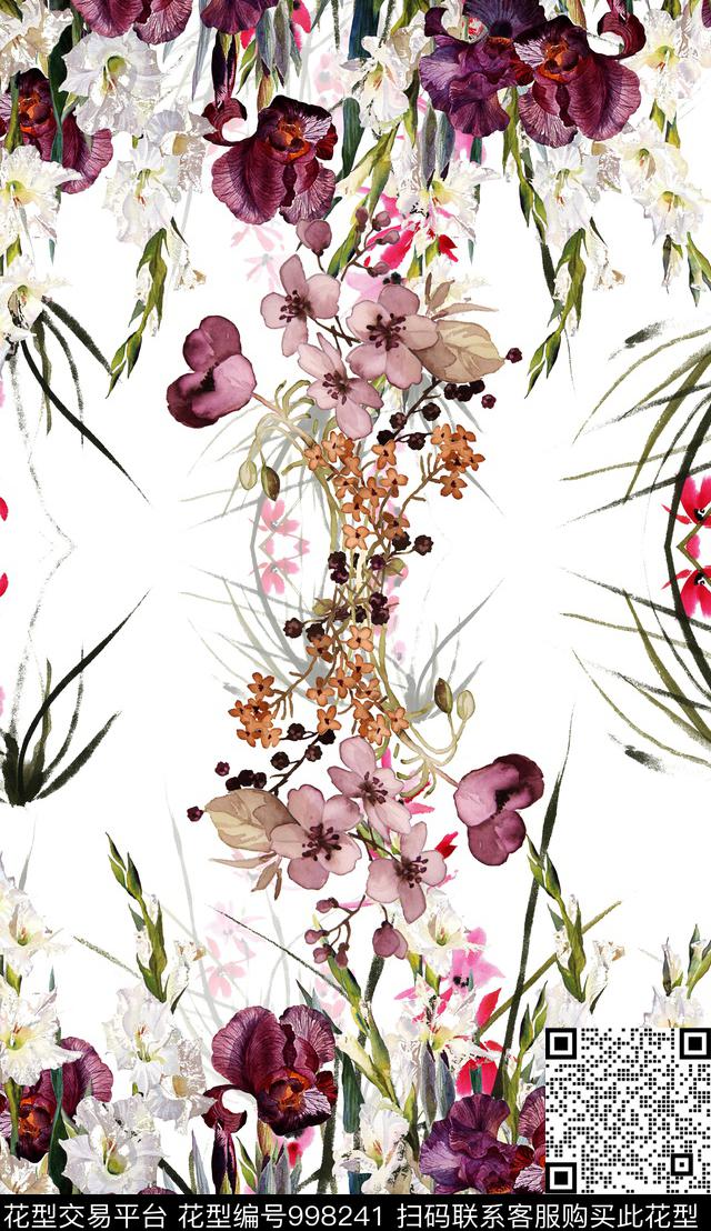 花卉定位花清爽底花卉数码印花华亿平台下载（图片编号: 998241） - 瓦栏（Walan）