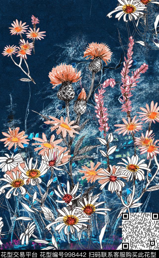 数码华亿平台定位花春夏华亿平台数码印花华亿平台下载（图片编号: 998442） - 瓦栏（Walan）