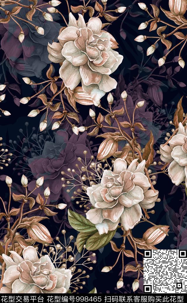 中国风天空植物数码印花华亿平台下载（图片编号: 998465） - 瓦栏（Walan）