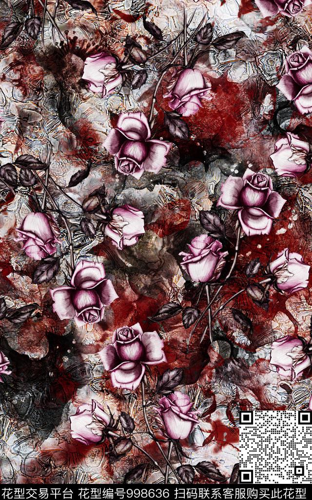 民族风抽象花卉数码印花华亿平台下载（图片编号: 998636） - 瓦栏（Walan）