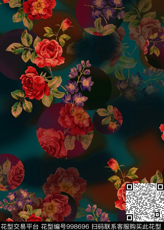 月季花手绘花卉花卉数码印花华亿平台下载（图片编号: 998696） - 瓦栏（Walan）