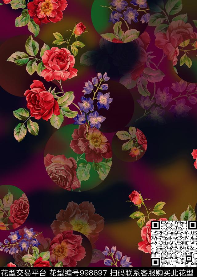 月季花手绘花卉花卉数码印花华亿平台下载（图片编号: 998697） - 瓦栏（Walan）