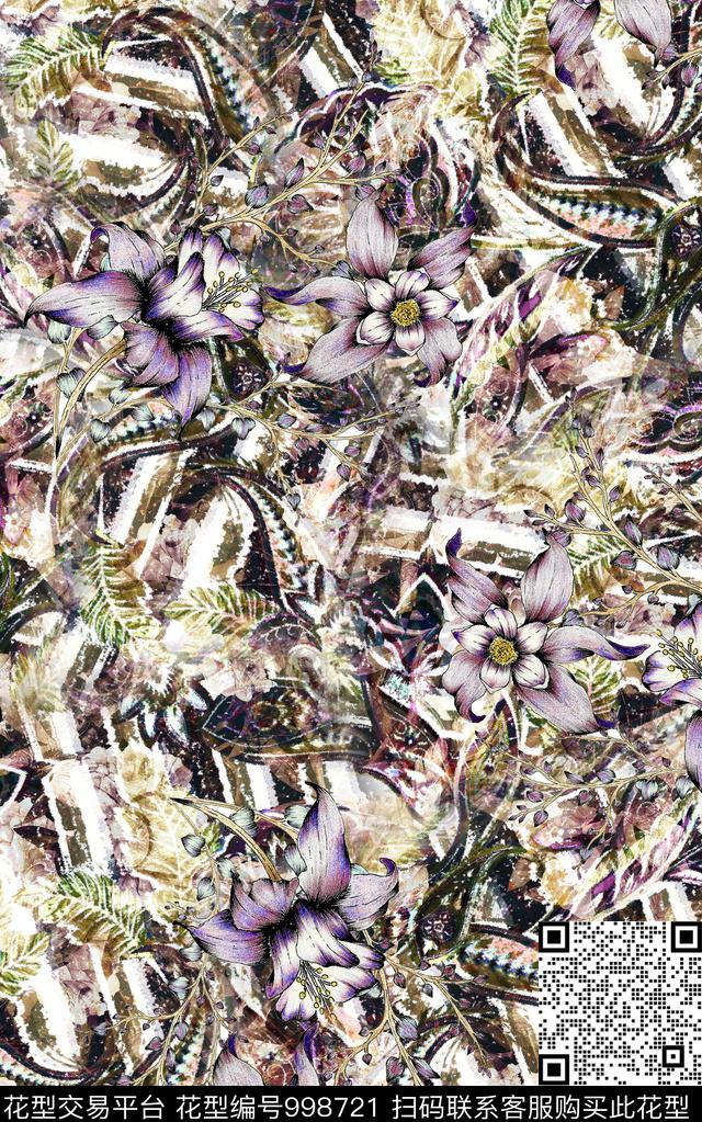 数码华亿平台民族风抽象数码印花华亿平台下载（图片编号: 998721） - 瓦栏（Walan）