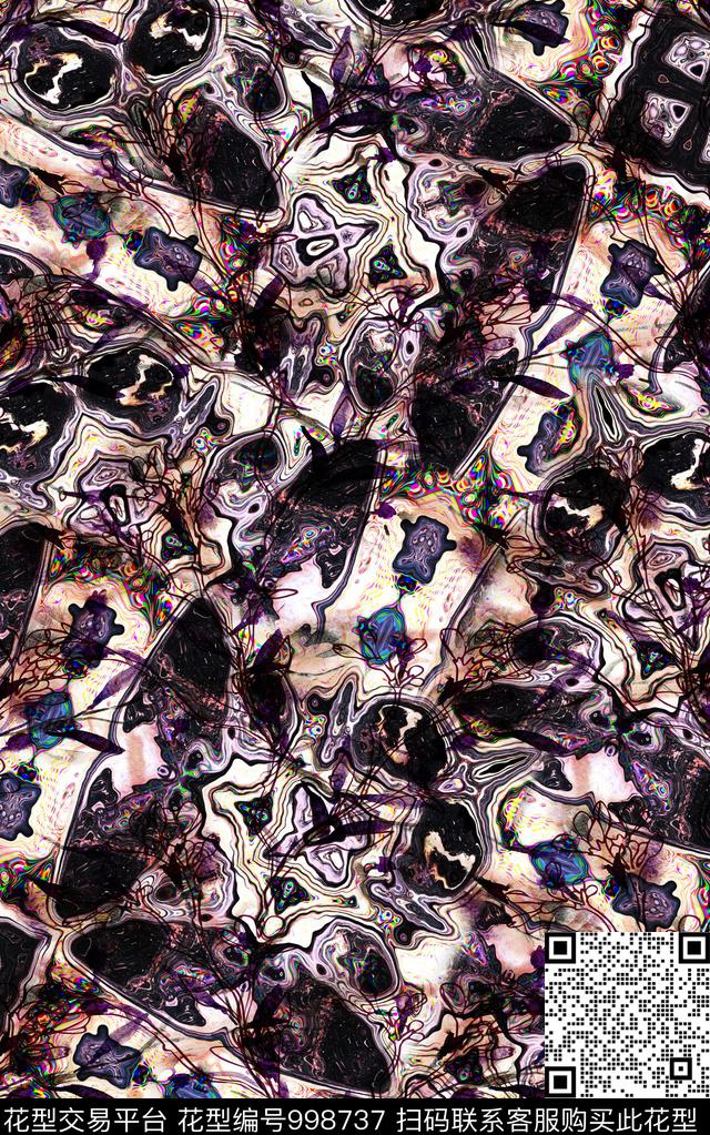 民族风抽象花卉数码印花华亿平台下载（图片编号: 998737） - 瓦栏（Walan）