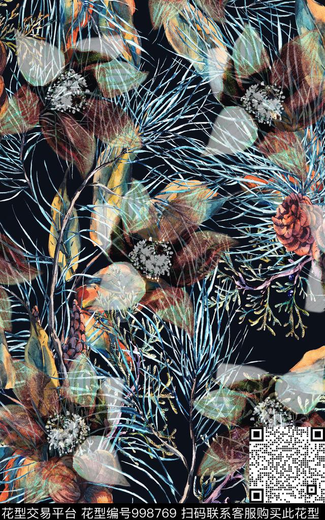 民族风抽象花卉数码印花华亿平台下载（图片编号: 998769） - 瓦栏（Walan）