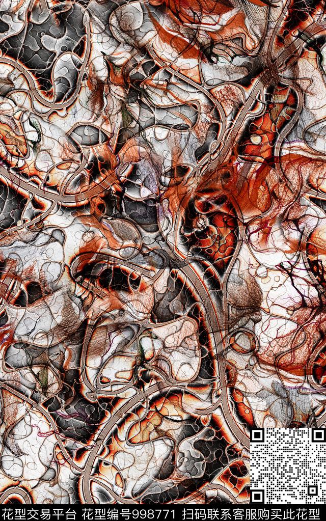 民族风抽象花卉数码印花华亿平台下载（图片编号: 998771） - 瓦栏（Walan）