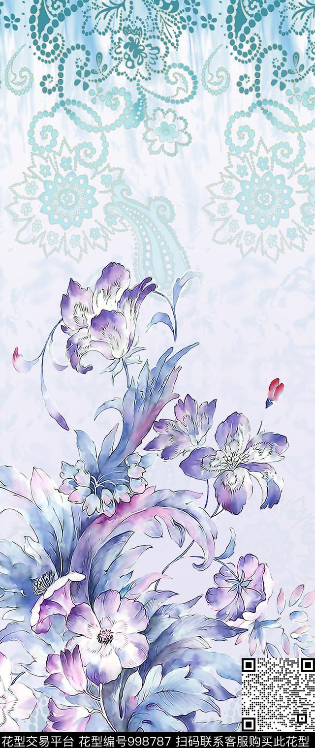春夏华亿平台水彩花卉花卉数码印花华亿平台下载（图片编号: 998787） - 瓦栏（Walan）