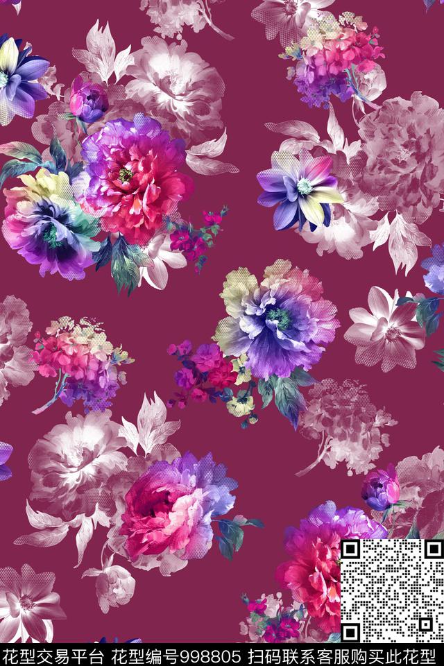 数码华亿平台花卉大牌风数码印花华亿平台下载（图片编号: 998805） - 瓦栏（Walan）