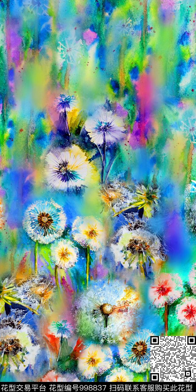 肌理蒲公英花卉数码印花华亿平台下载（图片编号: 998837） - 瓦栏（Walan）