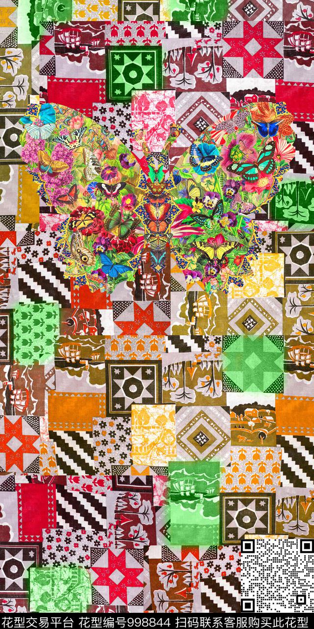 格子民族风几何数码印花华亿平台下载（图片编号: 998844） - 瓦栏（Walan）