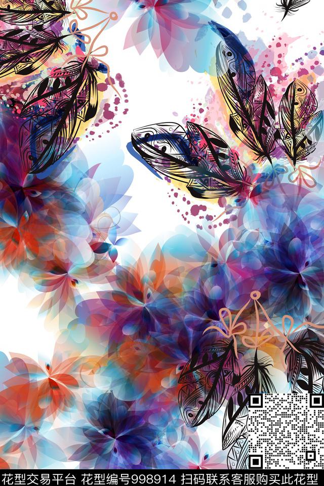 抽象花卉渐变数码印花华亿平台下载（图片编号: 998914） - 瓦栏（Walan）