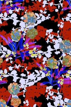 黑底花卉印花华亿平台图片