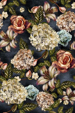 手绘花卉印花华亿平台图片