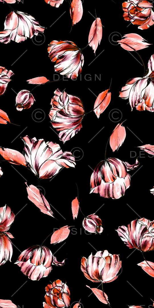 黑底花卉印花华亿平台图片