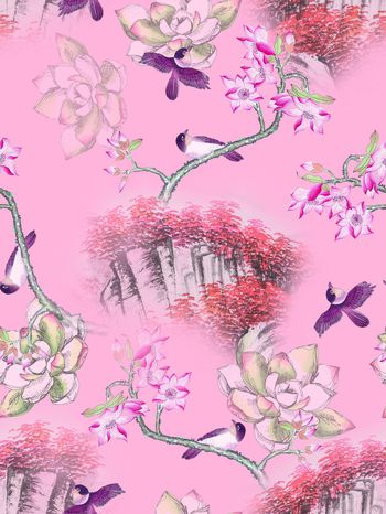 花鸟印花华亿平台图片