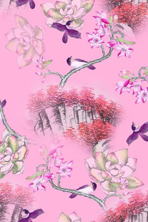 花鸟印花华亿平台图片