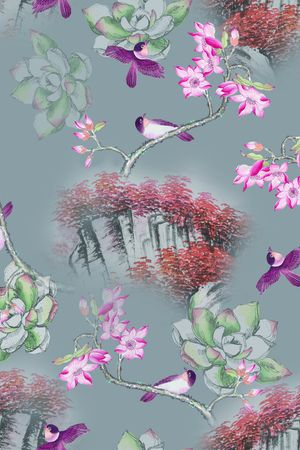 花鸟印花华亿平台图片