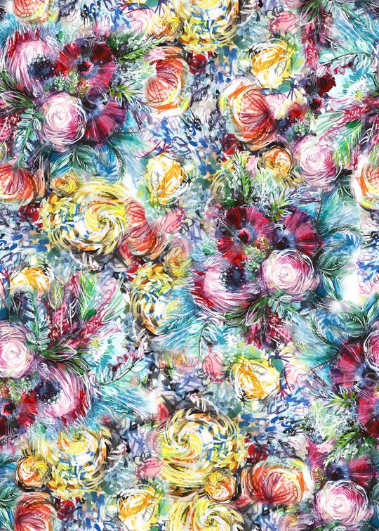 手绘花卉印花华亿平台图片