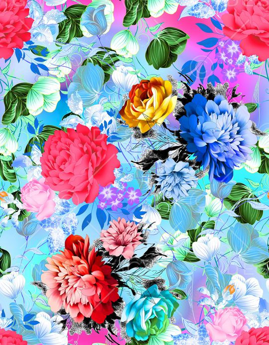 手绘花卉印花华亿平台图片