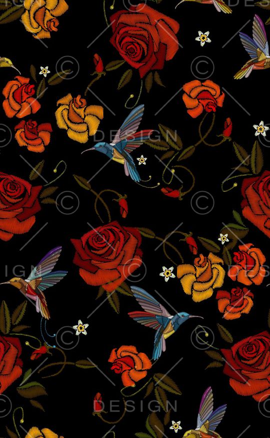 黑底花卉印花华亿平台图片