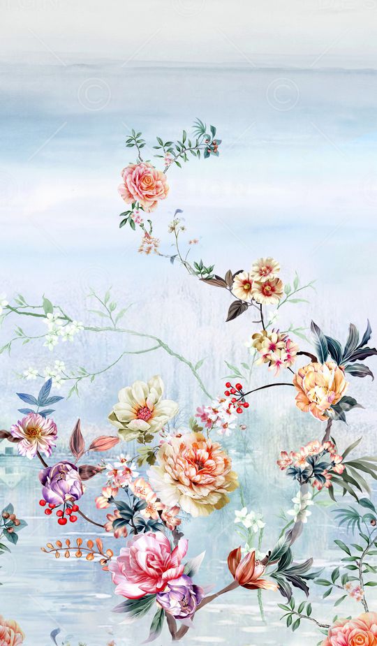 手绘花卉印花华亿平台图片