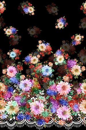 黑底花卉印花华亿平台图片