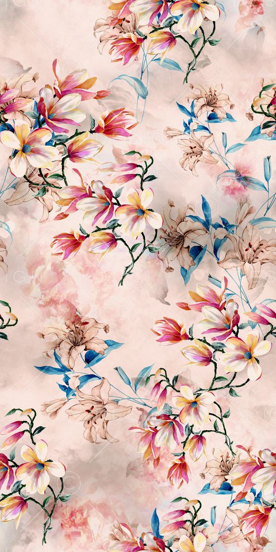 手绘花卉印花华亿平台图片