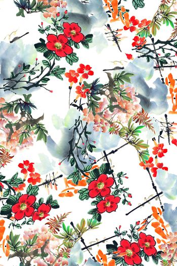 手绘花卉印花华亿平台图片