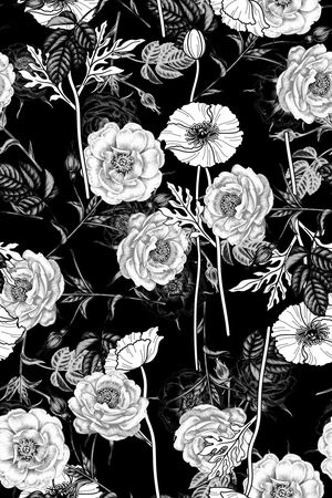 黑底花卉印花华亿平台图片