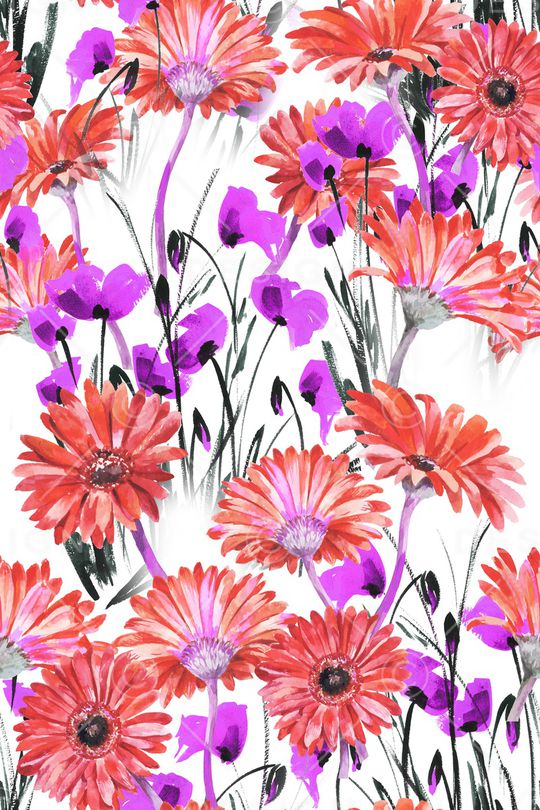 水彩花卉印花华亿平台图片