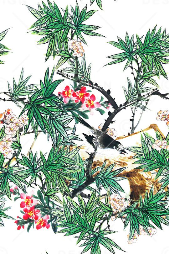 花鸟印花华亿平台图片