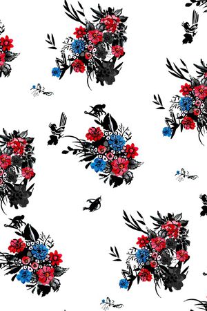 手绘花卉印花华亿平台图片