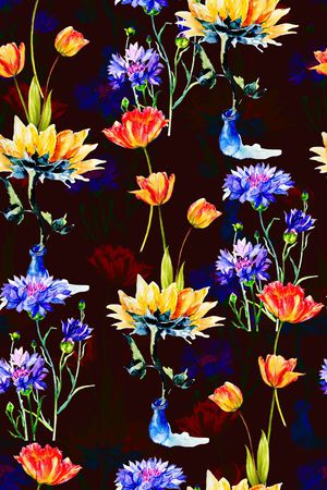 水彩花卉印花华亿平台图片