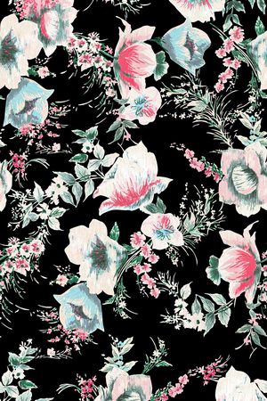 黑底花卉印花华亿平台图片