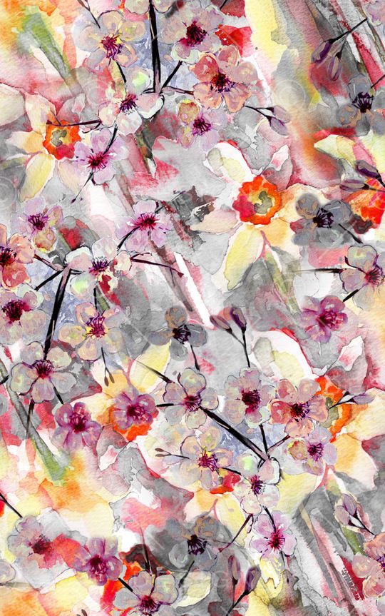 水彩花卉印花华亿平台图片