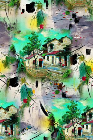 风景景观印花华亿平台图片