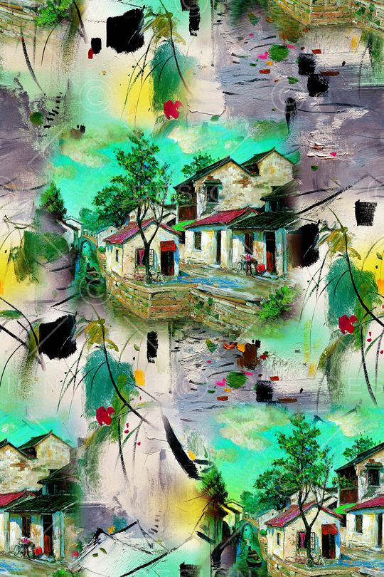 风景景观印花华亿平台图片